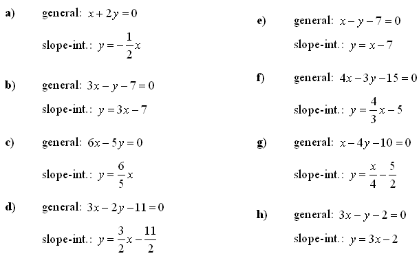 Analytic geometry of the straight line and plane - Answers to Exercise 8